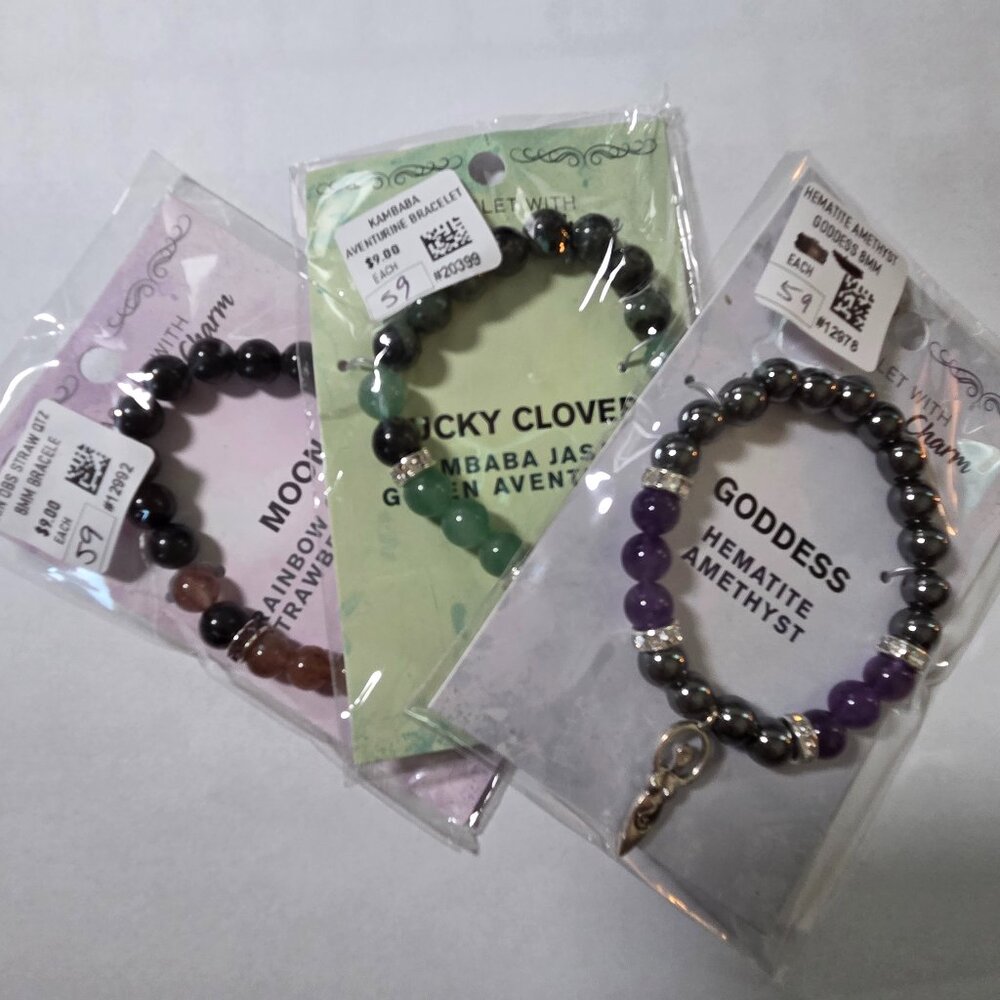 Bundle of Three 8mm‎ Gemstone with Charm Bracelets NWT